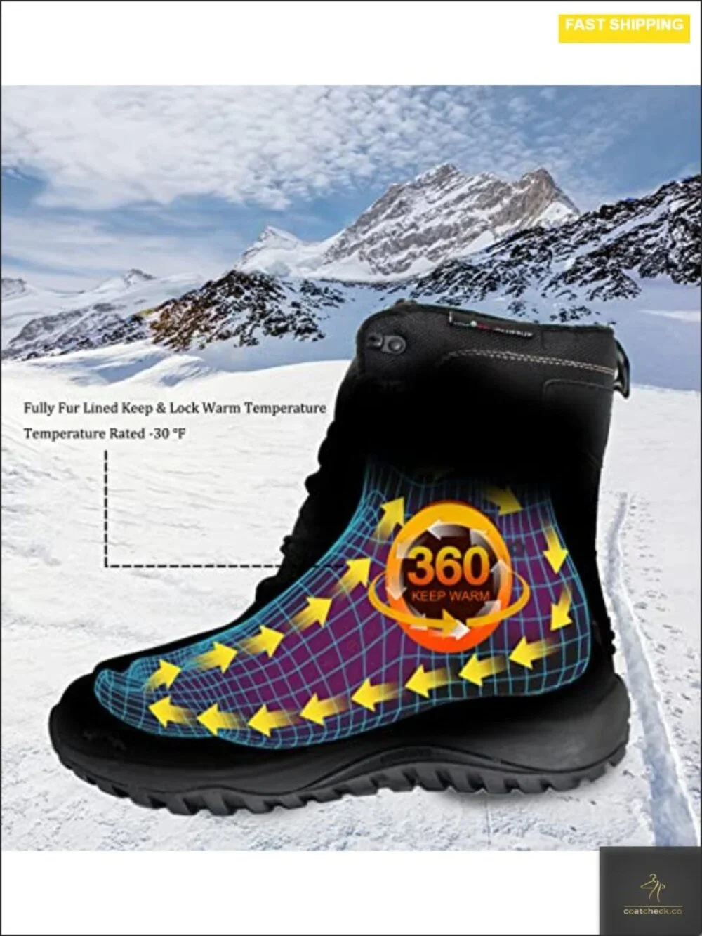 Men's Waterproof Winter Snow Boots Mid Calf Fur Lined Non-Slip Warm Outdoor